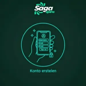 Auf dem Bildschirm eines Smartphones ist das Anmeldeformular von Saga Spins mit Feldern für Benutzername und E-Mail-Adresse zu sehen.